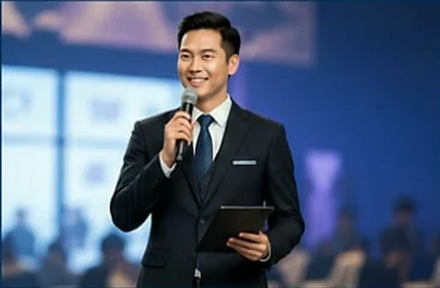 Professional master of ceremonies speaking at an event