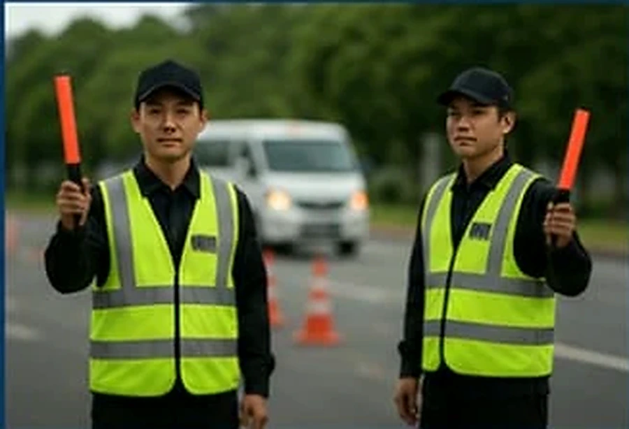 Traffic marshals managing vehicle movement
